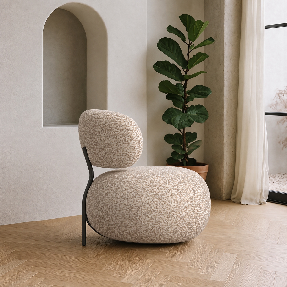 SILLÓN BEIGE TEJIDO-METAL SALÓN 73 X 76 X 75 CM