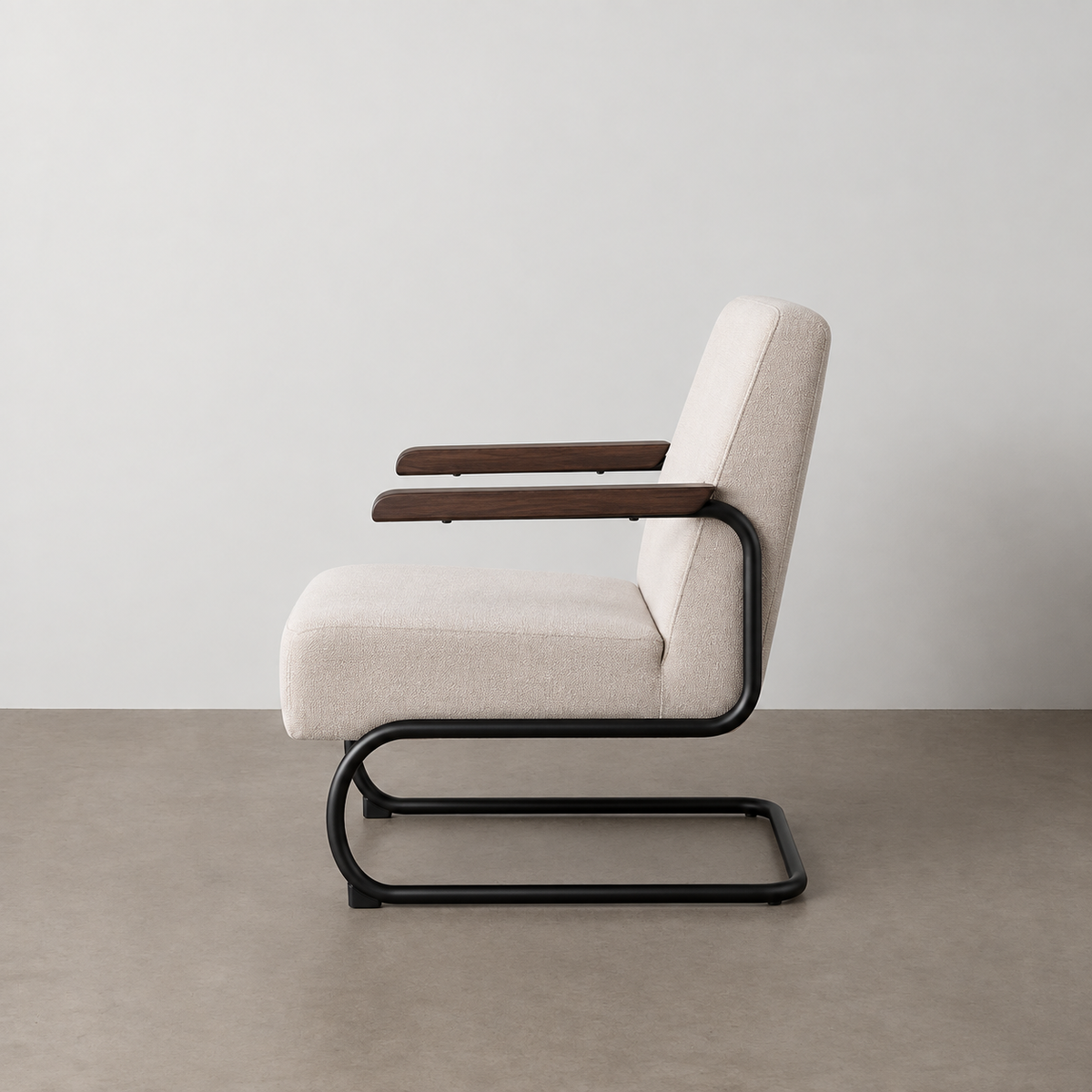Sillón beige metal — vista lateral