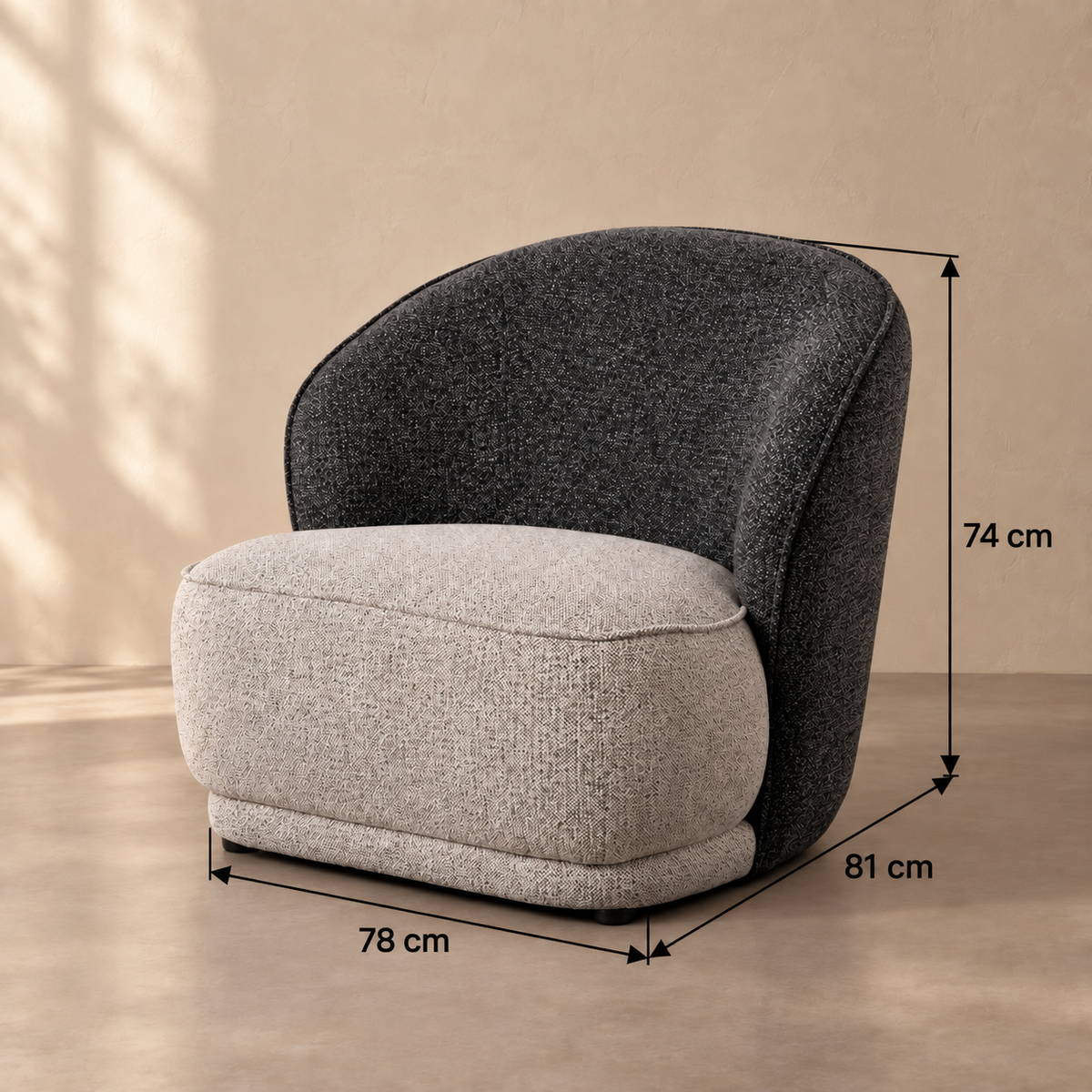 Guía de medidas de SILLÓN BICOLOR TEJIDO SALÓN 78 X 81 X 74 CM