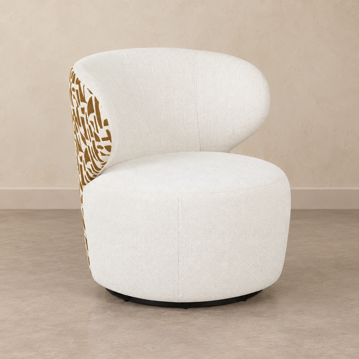 Sillón bitejido crema-ocre tejido-madera — vista frontal