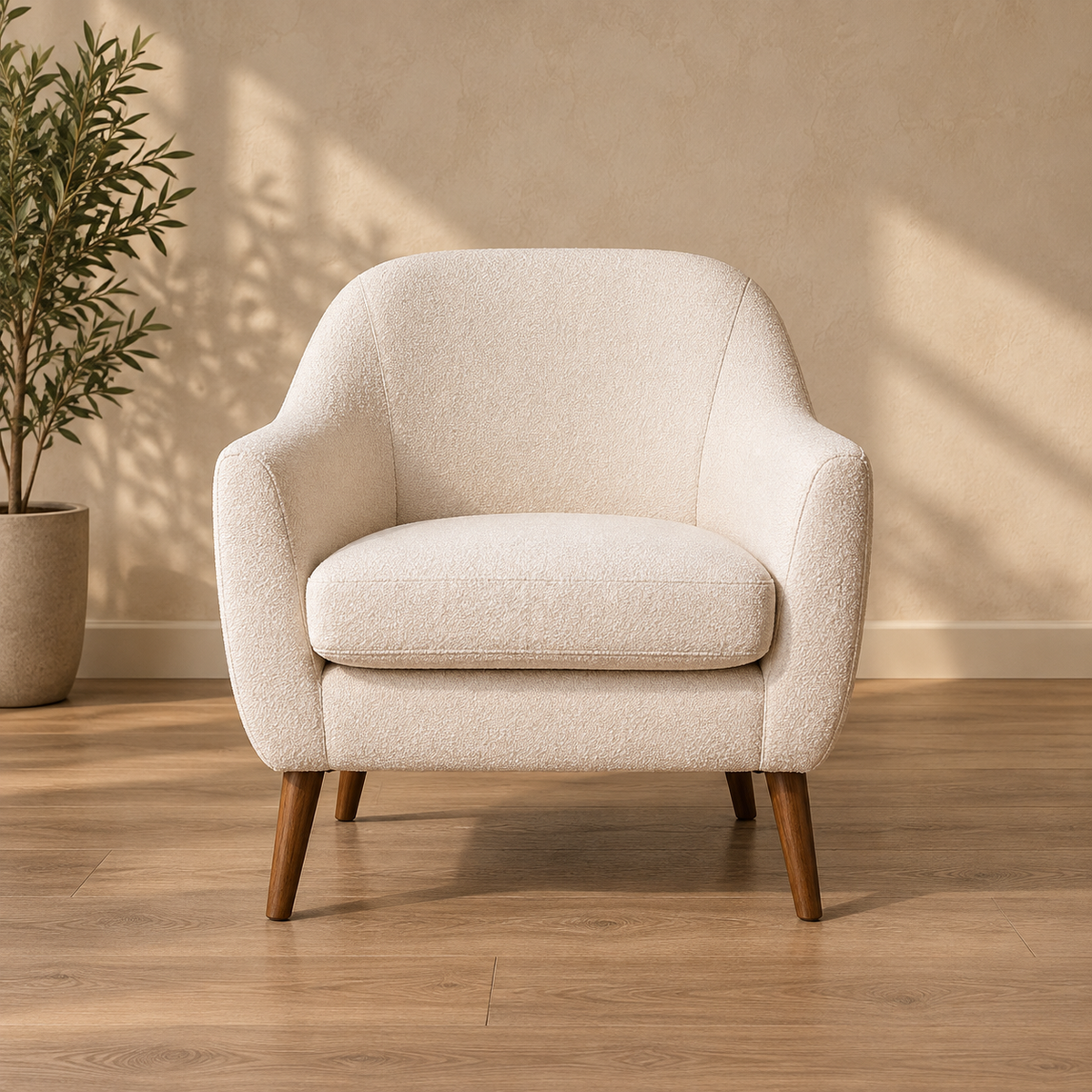 Sillón blanco tejido-madera — vista frontal