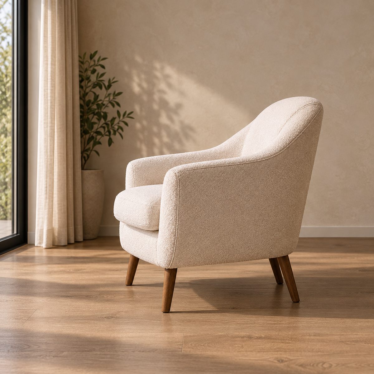 Sillón blanco tejido-madera — vista lateral