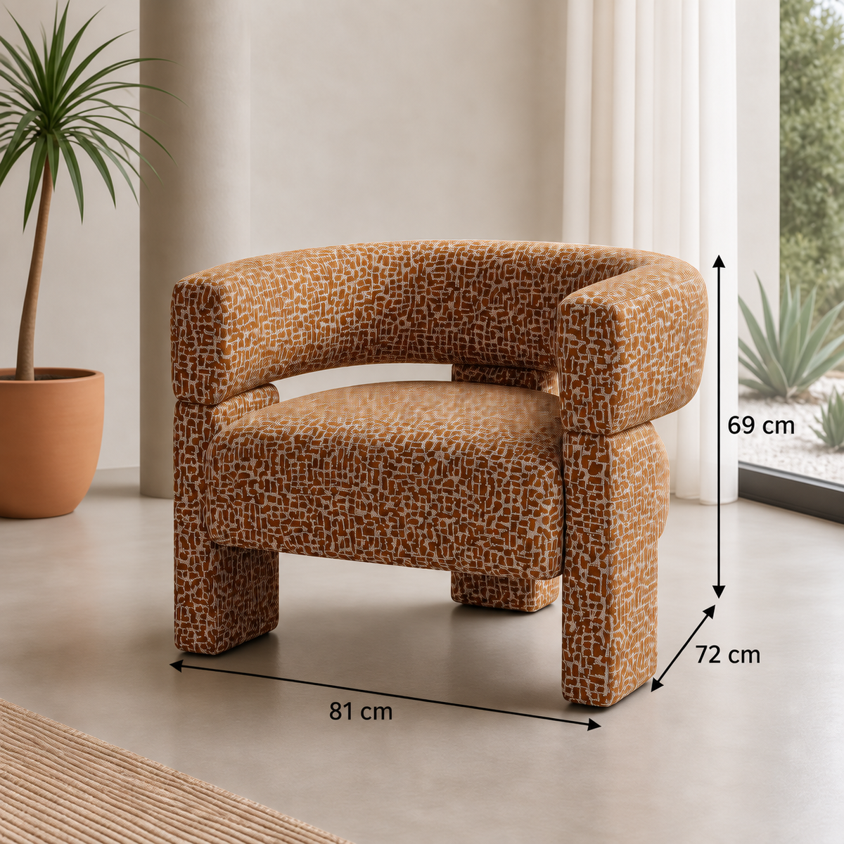 Ficha de medidas del sillón caqui