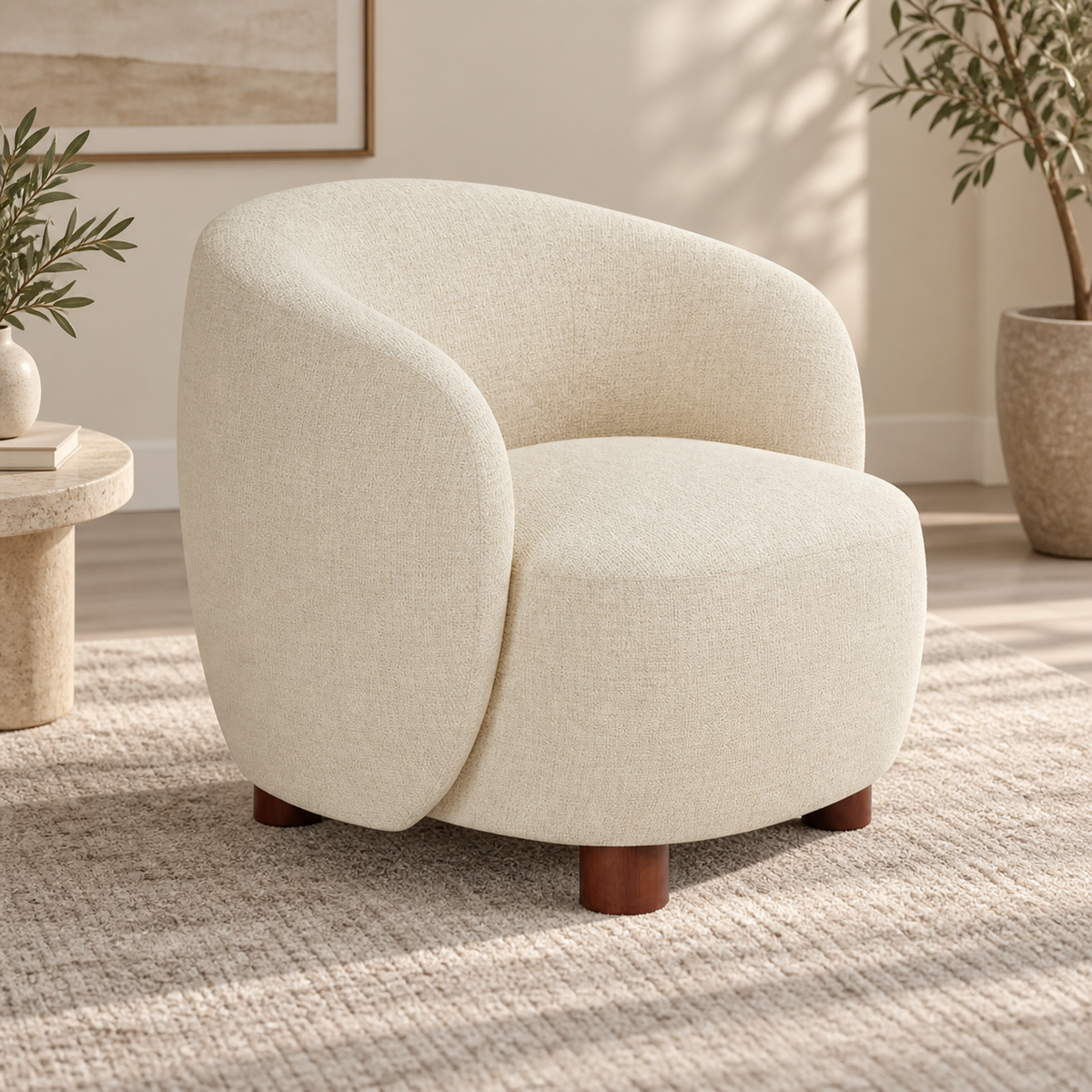 Vista 3/4 del sillón crema