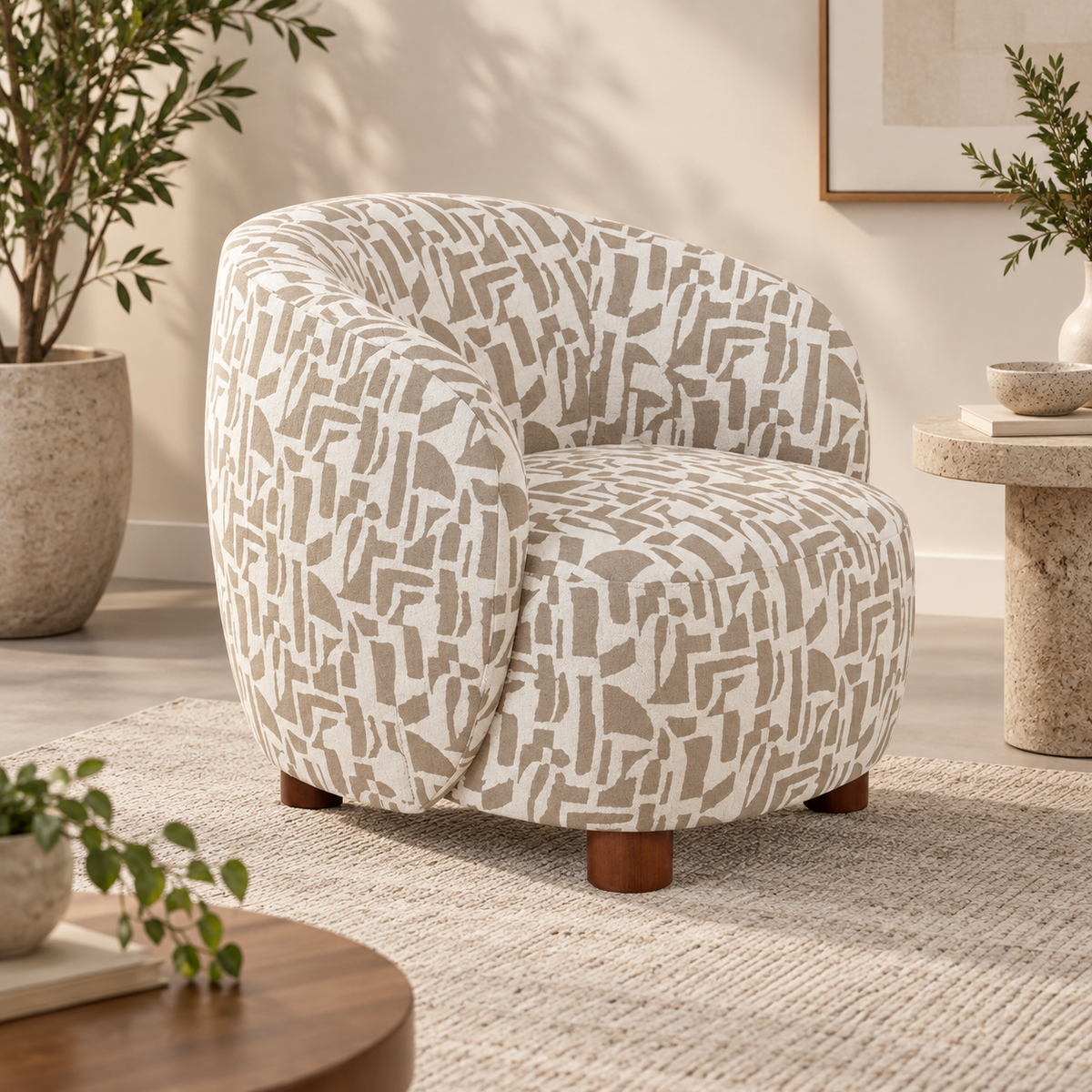 Imagen de ambiente del sillón estampado crema-beige
