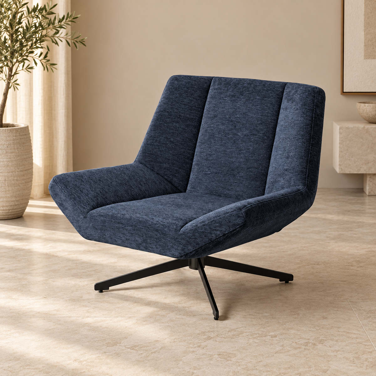 Sillón giratorio azul - vista tres cuartos