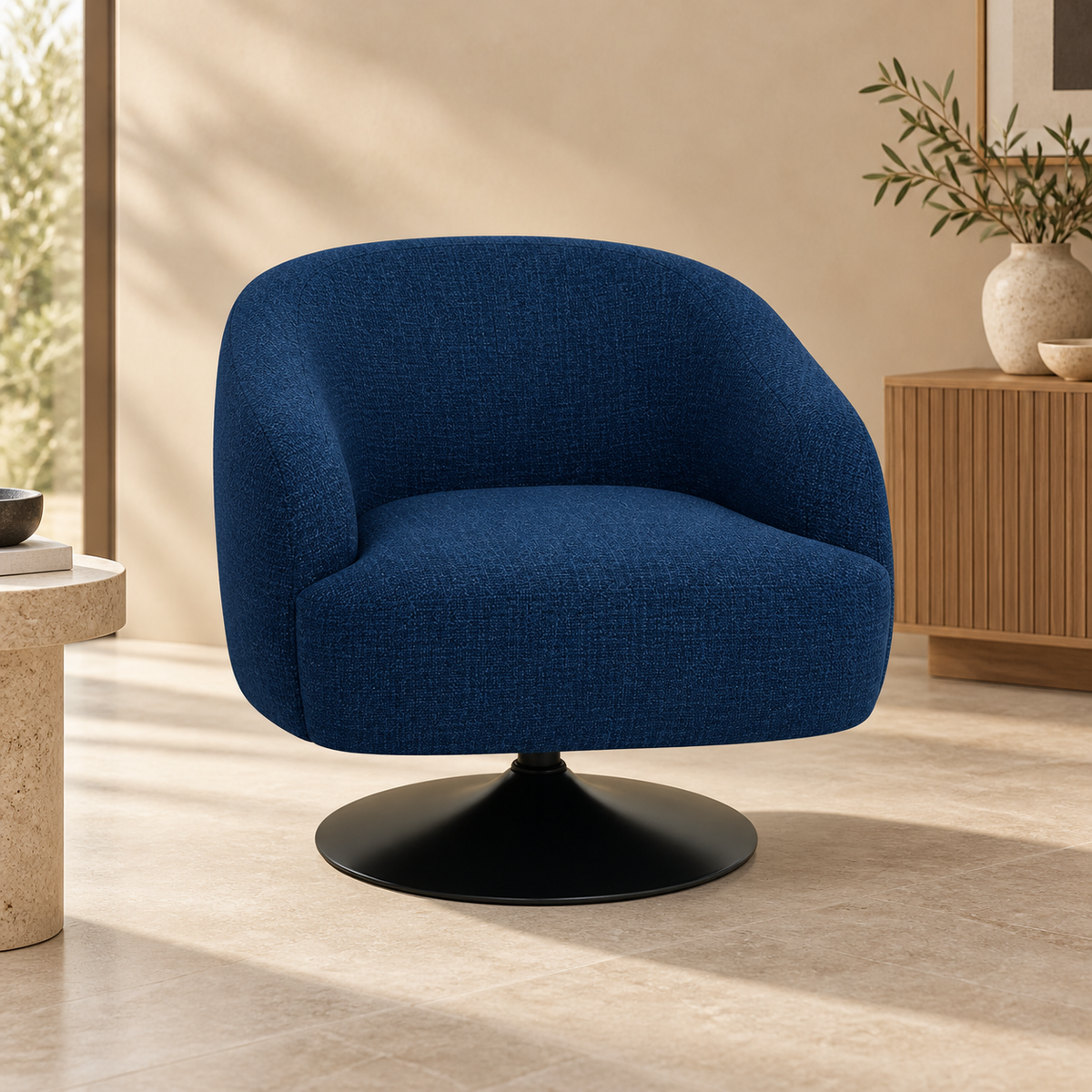 Sillón giratorio azul - vista tres cuartos