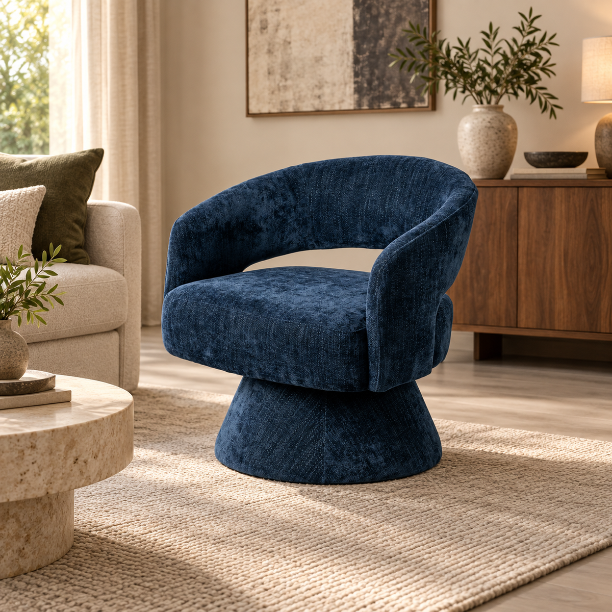 Imagen de ambiente del sillón giratorio azul