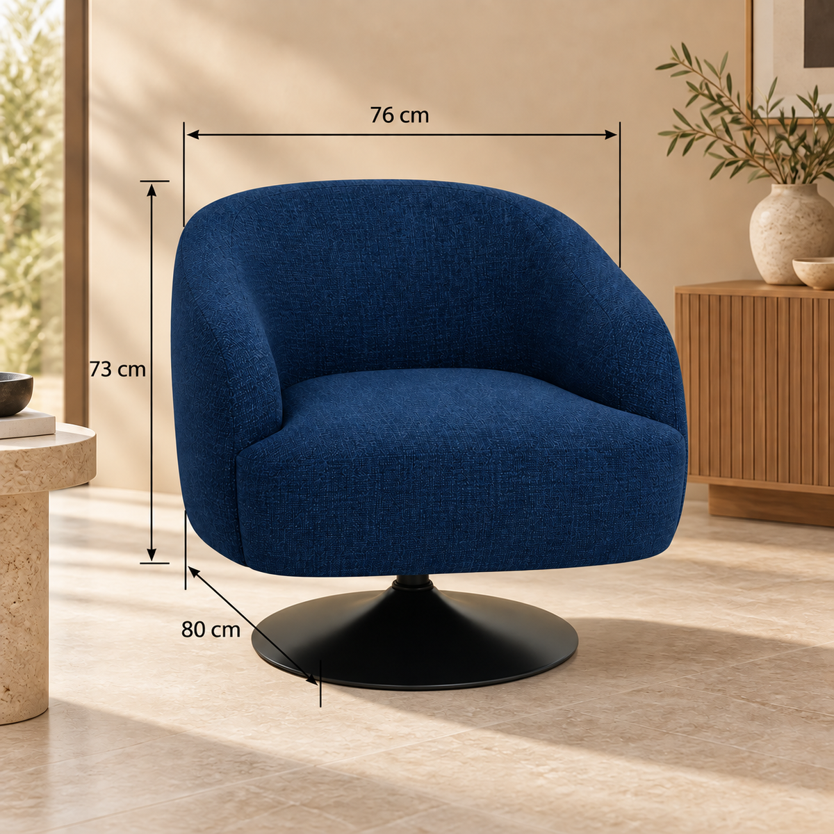 Ficha de medidas - sillón giratorio azul