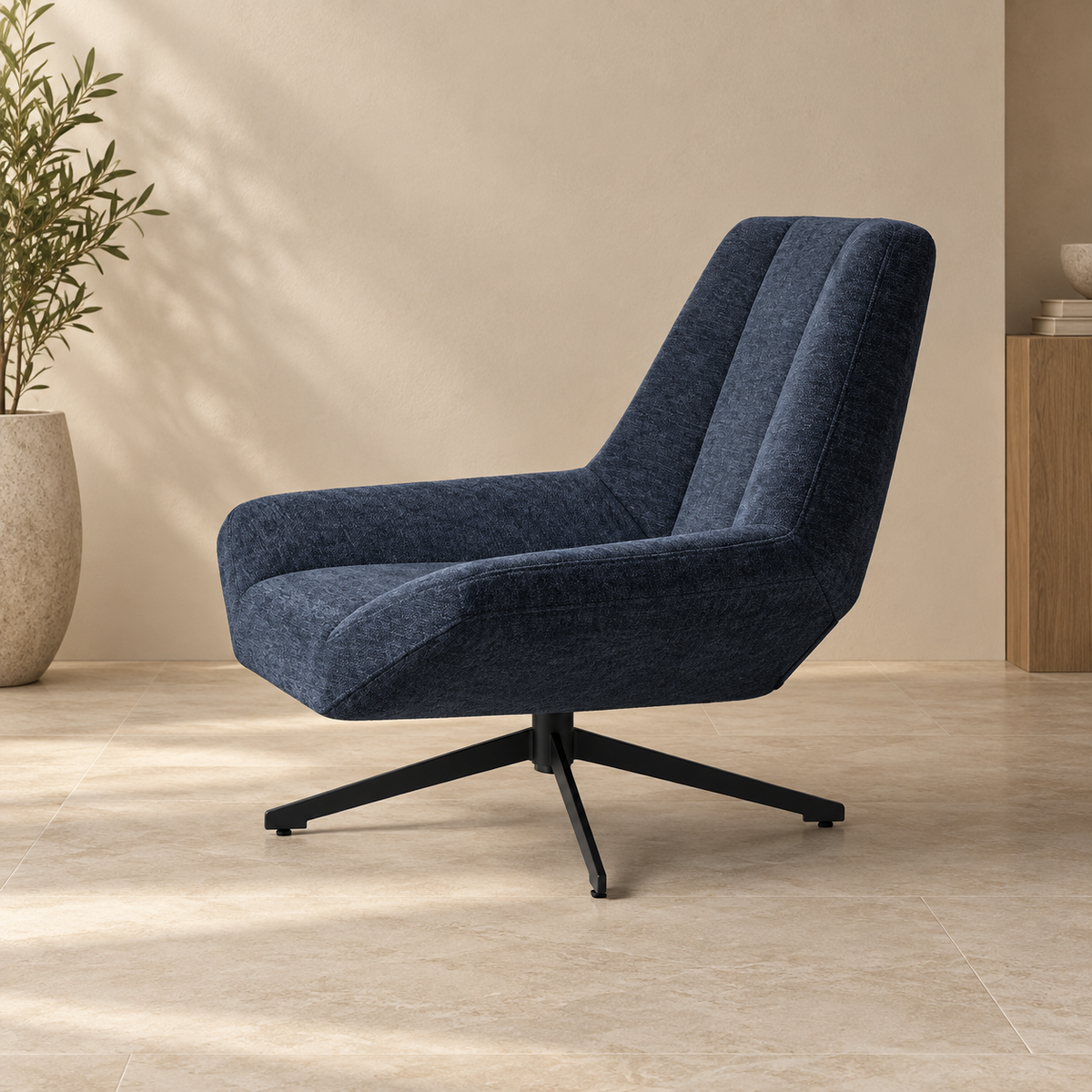 Sillón giratorio azul - vista lateral