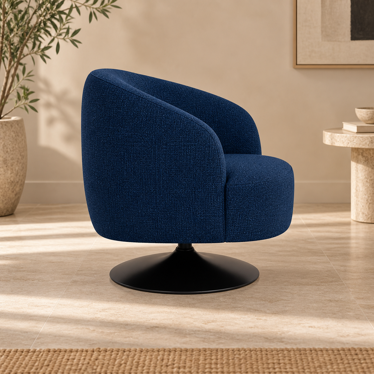 Sillón giratorio azul - vista lateral