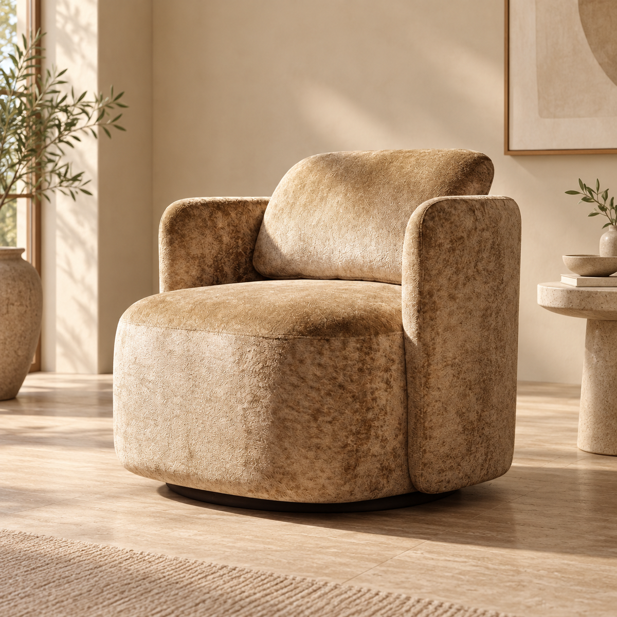 Sillón giratorio beige - vista tres cuartos