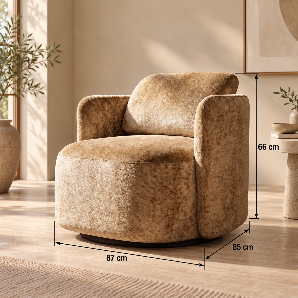 Ficha de medidas - sillón giratorio beige
