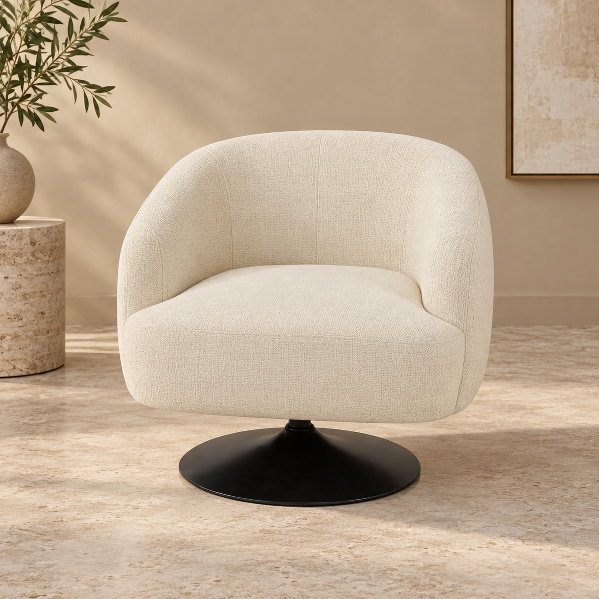 Sillón giratorio crema - vista tres cuartos