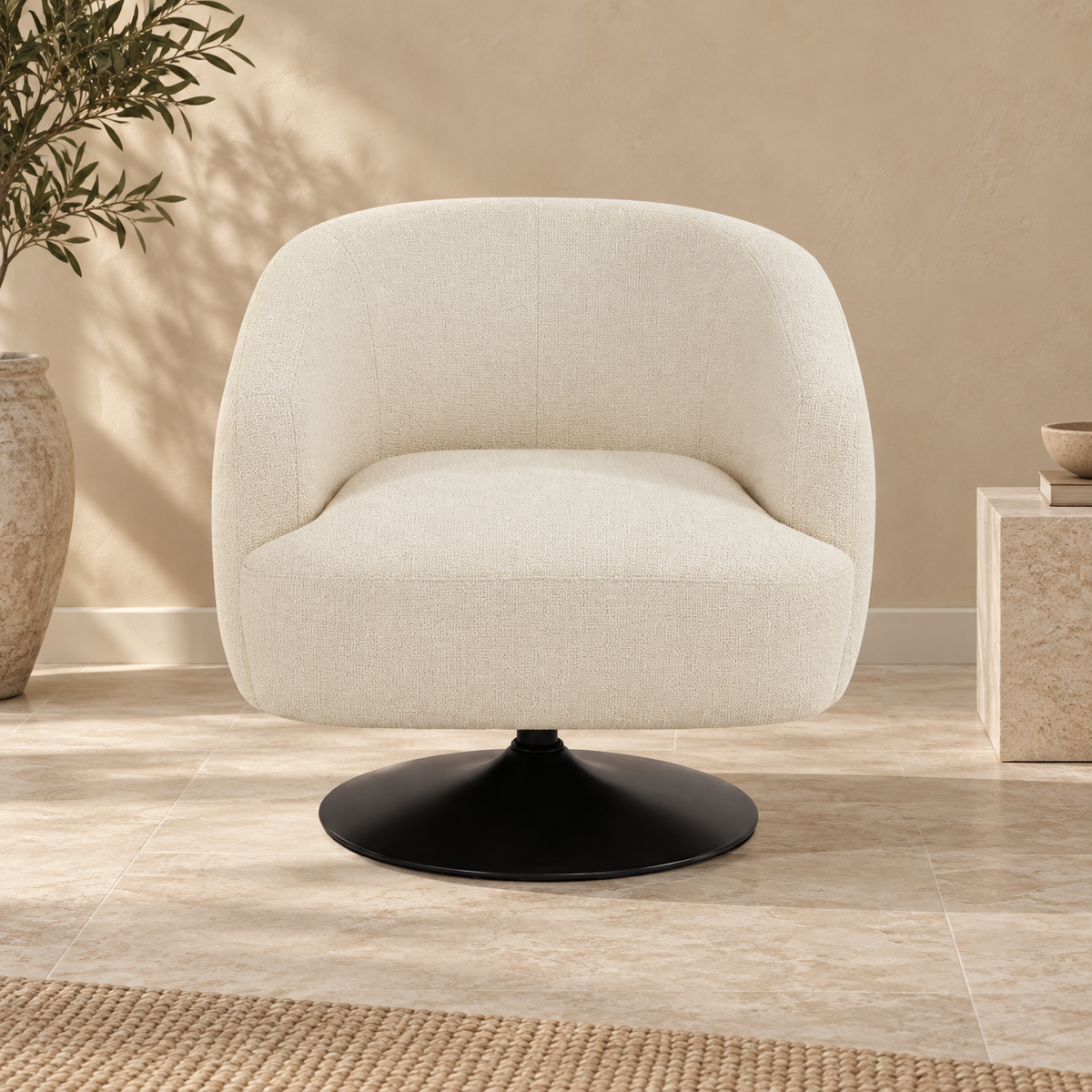 SILLÓN GIRATORIO CREMA TEJIDO-METAL 76 X 80 X 73 CM