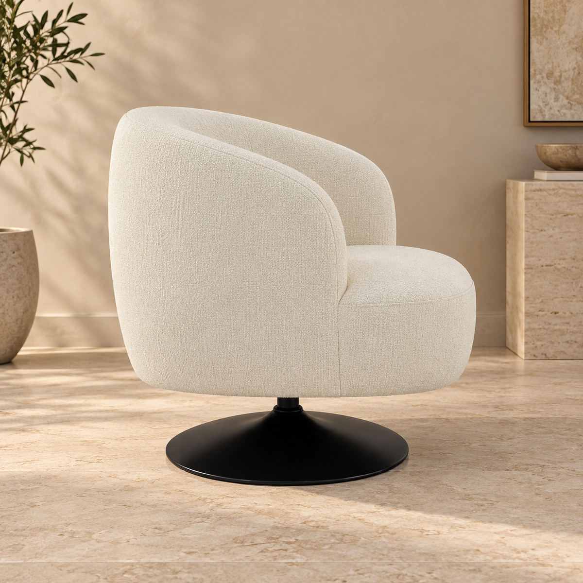 Sillón giratorio crema - vista lateral