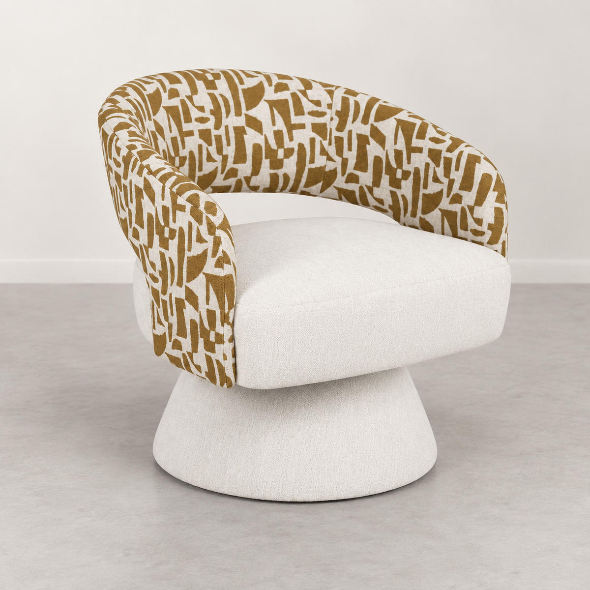 Sillón giratorio crema-ocre - vista tres cuartos