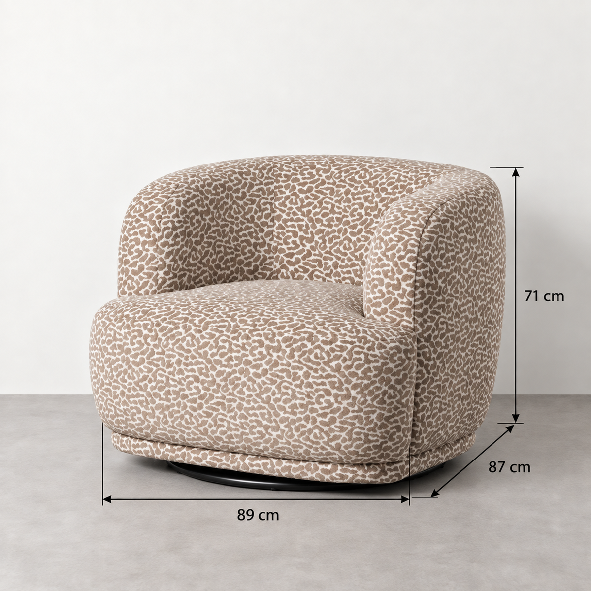 Guía de medidas de SWIVEL ARMCHAIR GREY FABRIC LIVING ROOM 89 X 87 X 71 CM