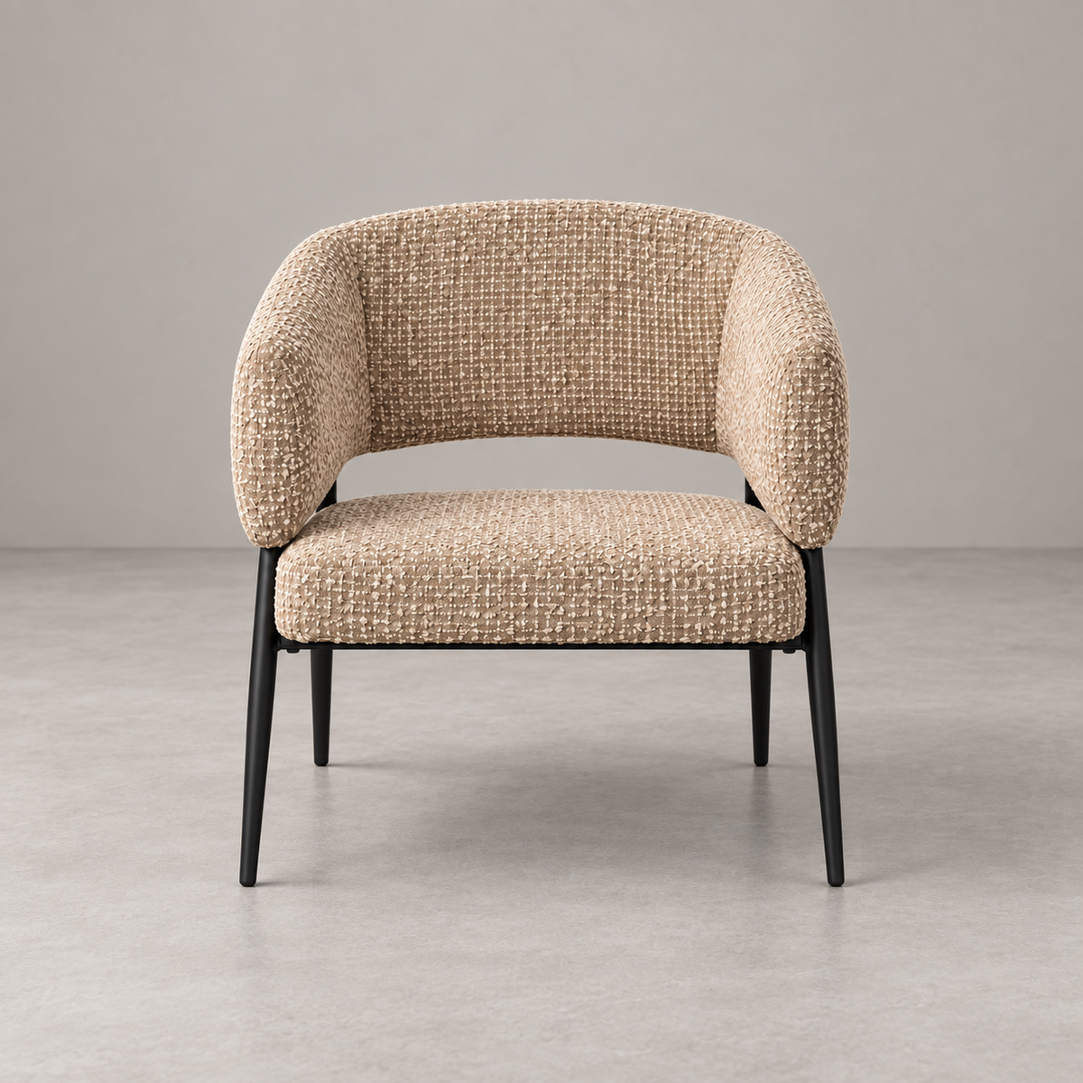 Sillón Tilo beige tejido y estructura metálica negra — vista frontal